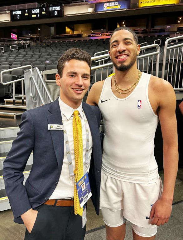 Jack Rutstein ‘24 with Indiana Pacers guard Tyrese Haliburton.